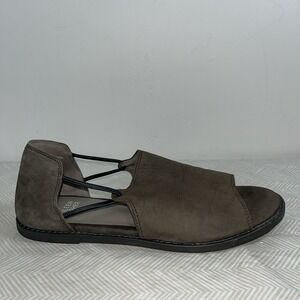 Eileen Fisher Women's Peep Toe Sandals Flat Shoes Sz 7 Brown Suede Flats Leather